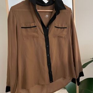 Brown and Black Button-Up sheer Blouse